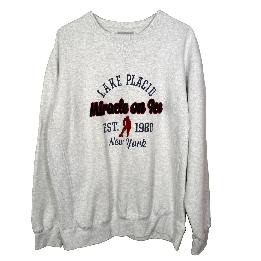 Artisans USA Hockey Miracle On Ice Sweatshirt Mens L Lake Placid Gray Crewneck